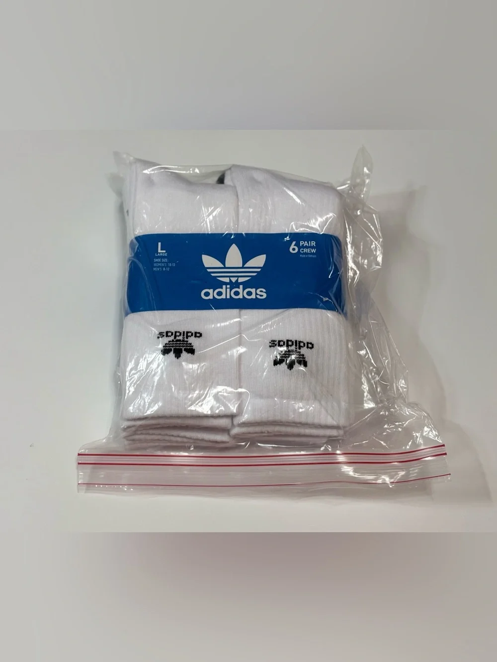 adidas Originals White Crew Socks 6-Pack with Black Trefoil